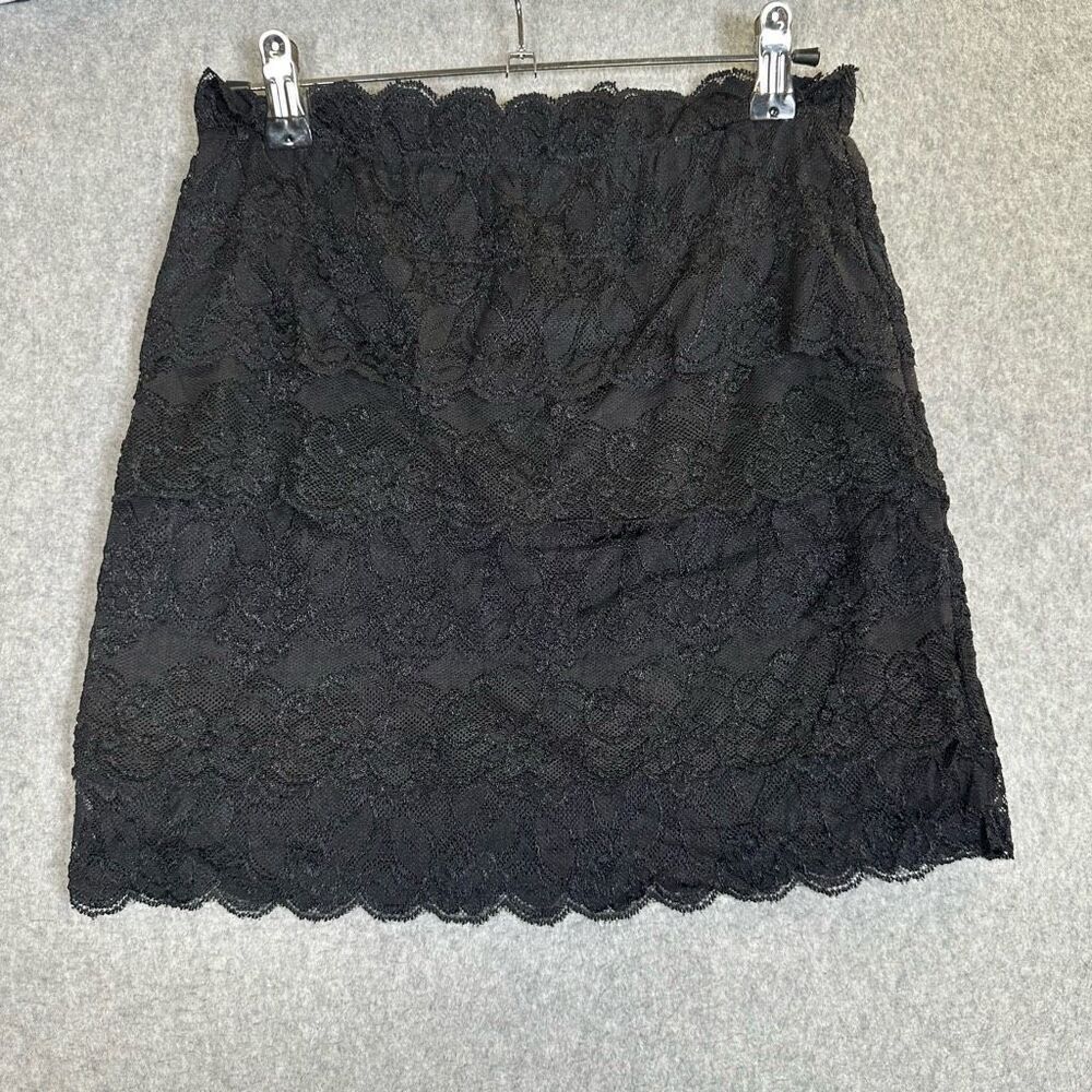Silence + Noise Women Small Mini Skirt Black Floral Jacquard Scalloped Lined NWT